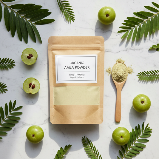 Organic Amla Powder - Marble Flat Lay