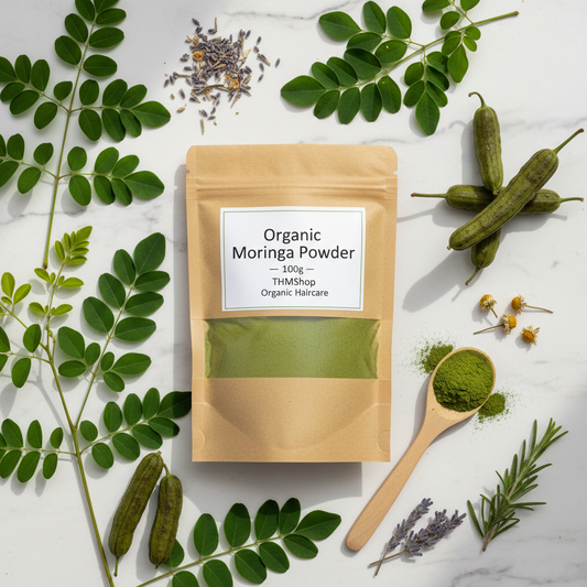 Organic Moringa Powder - Marble Flat Lay