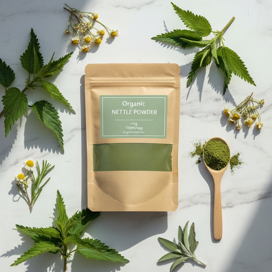 Organic Nettle Powder - Marble Flat Lay