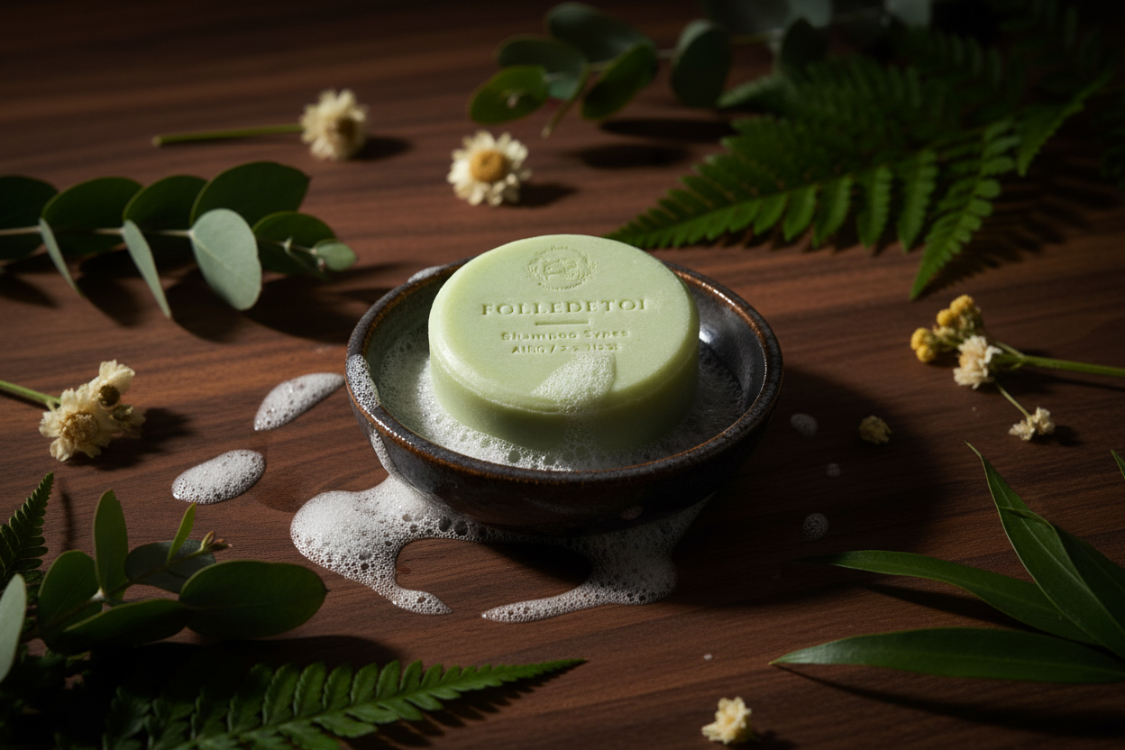 Shampoo Bar - Dark Walnut Round Light Green